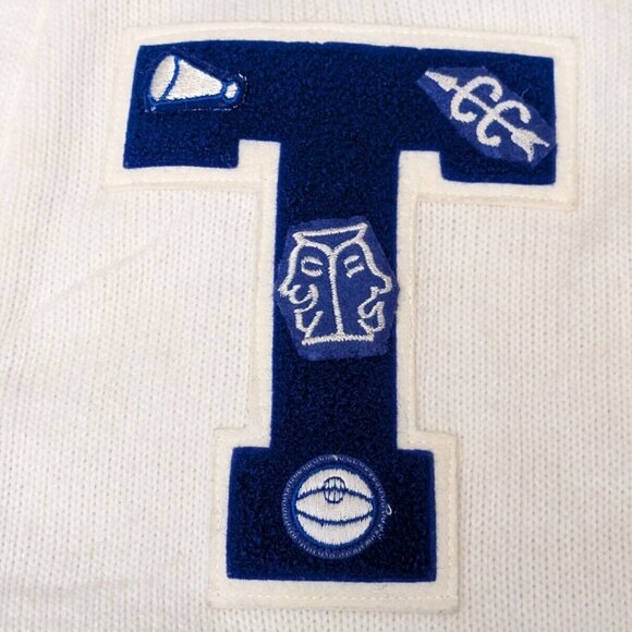 Vintage Dehen Wool Letterman Sweater Cardigan Blue T Basketball Drama Spirit 40 - Picture 7 of 16